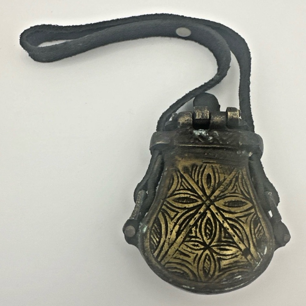 Ottoman Gun Powder Flask Military War Turkish Brass Leather Strap